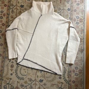 Cream Turtleneck Sweater with Black Trim